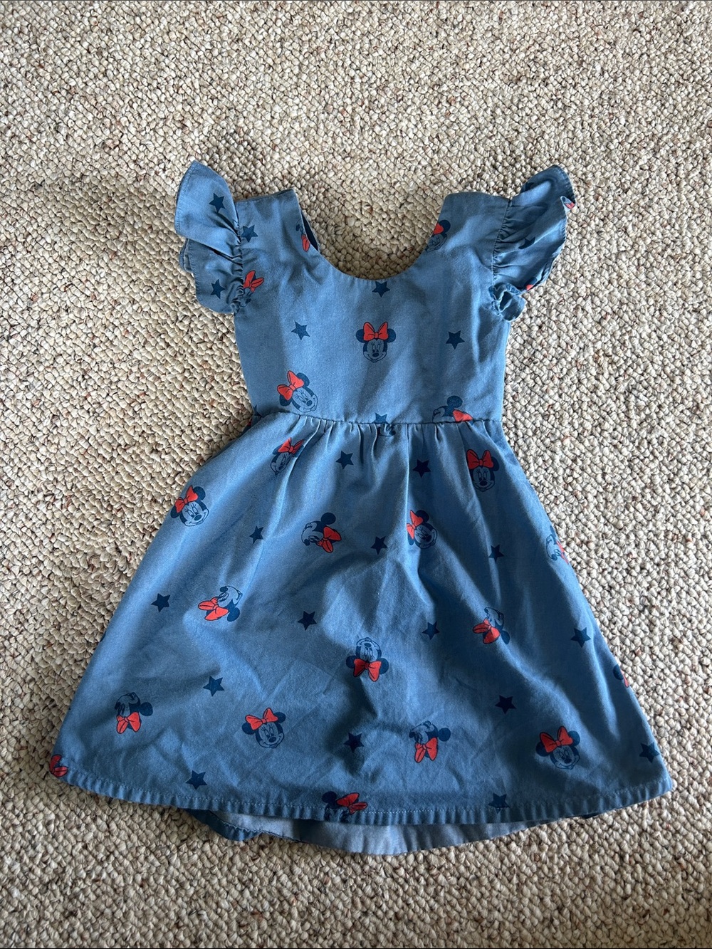 Girls Blue Minnie Mouse Print Dress with Ruffle Sleeves Americana 4th of July